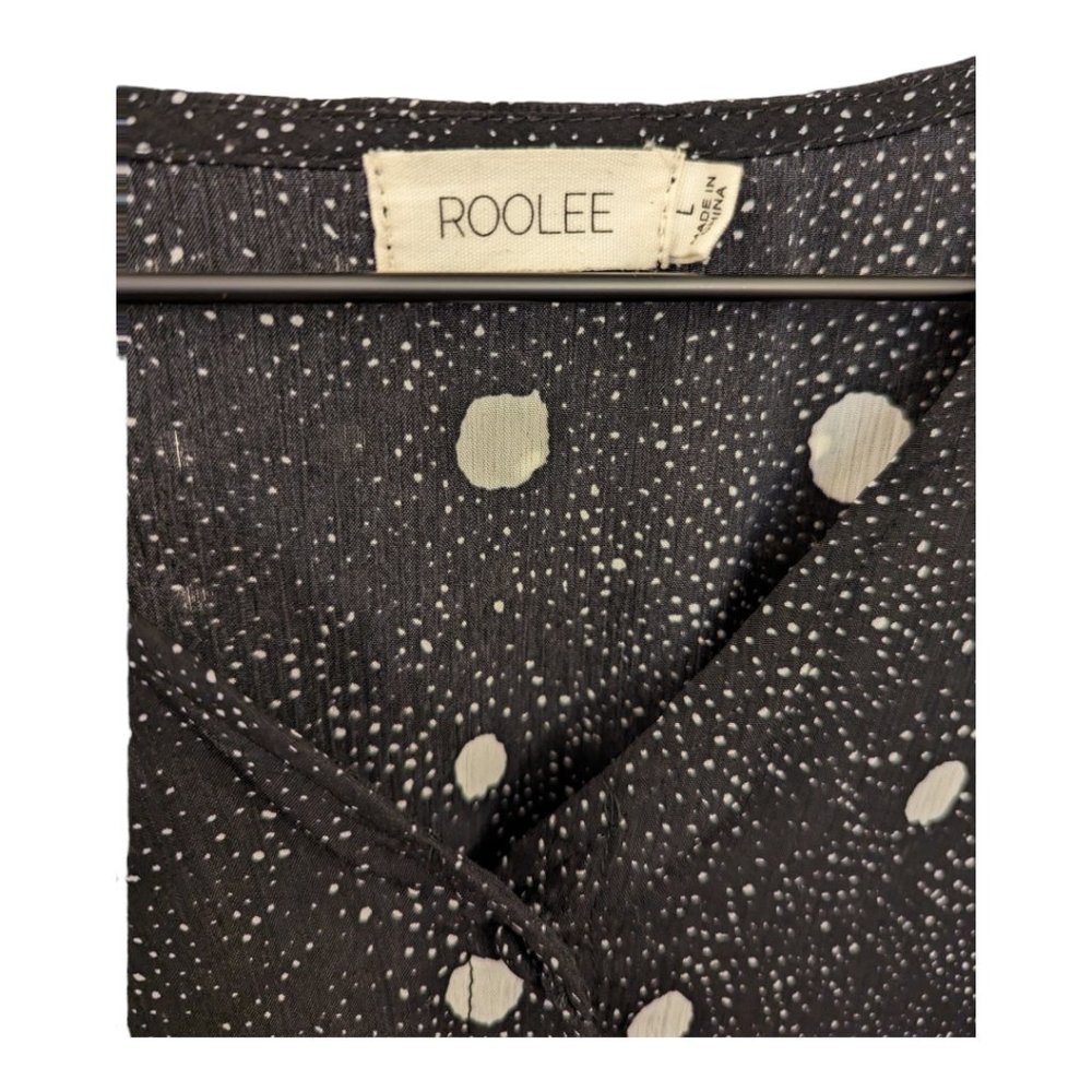 Roolee Black & White Shirred Midi Dress - Size Large - Polka dot Splotches EUC - Picture 3 of 7